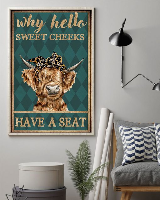why hello sweet cheeks have a seat cow retro poster 2