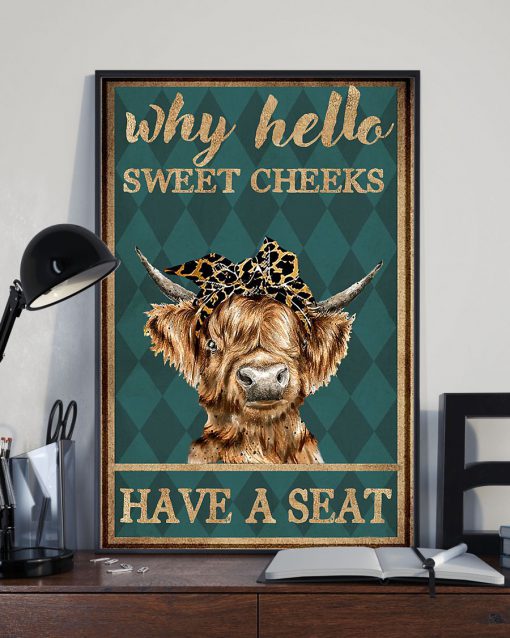 why hello sweet cheeks have a seat cow retro poster 3
