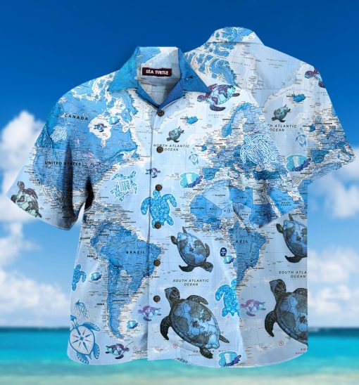 world map sea turtles full printing hawaiian shirt 1 - Copy