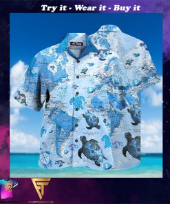 world map sea turtles full printing hawaiian shirt