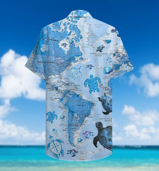 world map sea turtles full printing hawaiian shirt 3