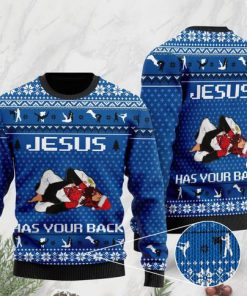 Jesus has your back jiu jitsu full printing ugly sweater 2