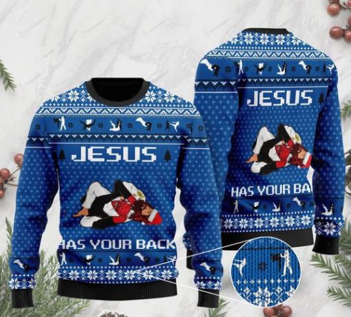 Jesus has your back jiu jitsu full printing ugly sweater 2