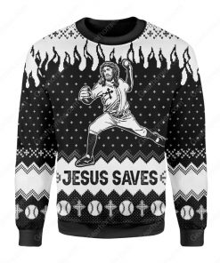 Jesus saves baseball all over printed ugly christmas sweater 2