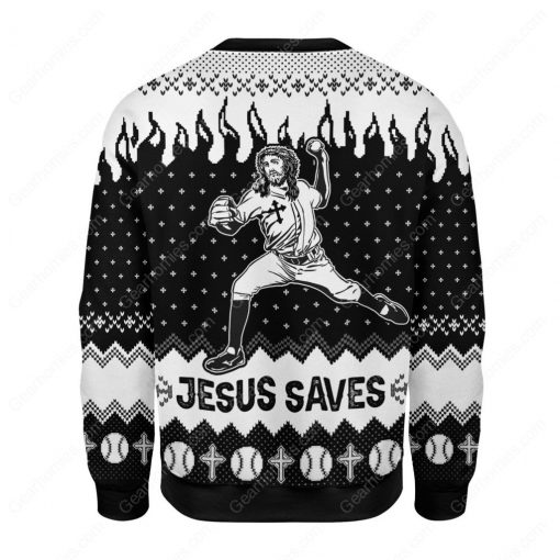 Jesus saves baseball all over printed ugly christmas sweater 4