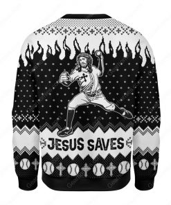 Jesus saves baseball all over printed ugly christmas sweater 5