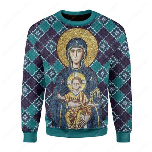 Maria and Jesus in eastern orthodox all over printed ugly christmas sweater 3