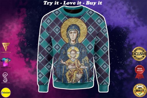 Maria and Jesus in eastern orthodox all over printed ugly christmas sweater
