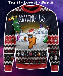 among us all over printed ugly christmas sweater