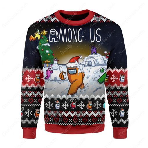 among us all over printed ugly christmas sweater 3