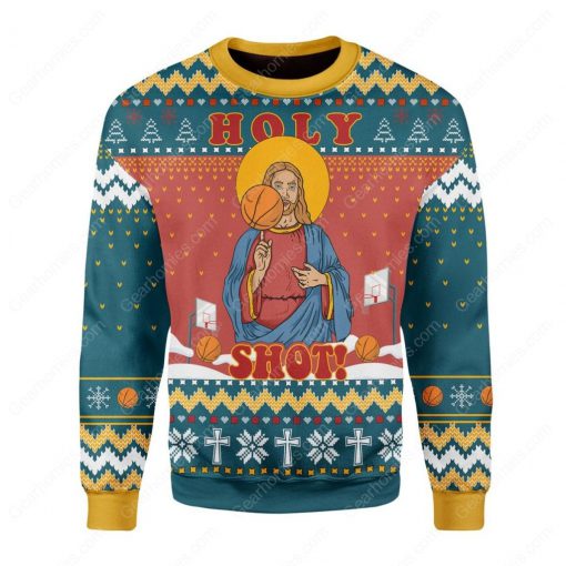 basketball Jesus holy shot all over printed ugly christmas sweater 2