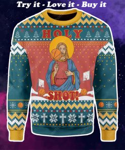 basketball Jesus holy shot all over printed ugly christmas sweater