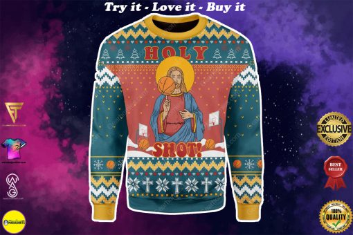 basketball Jesus holy shot all over printed ugly christmas sweater