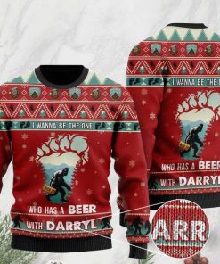 bigfoot i wanna be the one who has a beer with darryl christmas ugly sweater 2