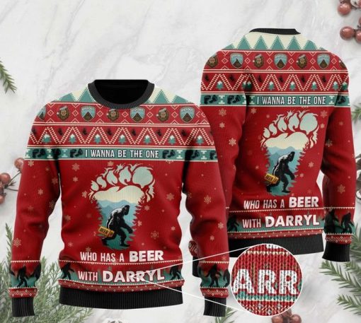 bigfoot i wanna be the one who has a beer with darryl christmas ugly sweater 2 - Copy
