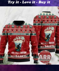 bigfoot i wanna be the one who has a beer with darryl christmas ugly sweater