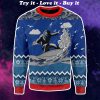 bigfoot surfing all over printed ugly christmas sweater