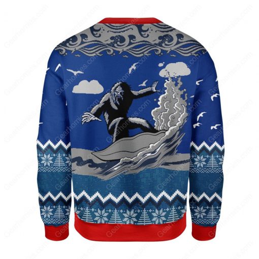 bigfoot surfing all over printed ugly christmas sweater 4