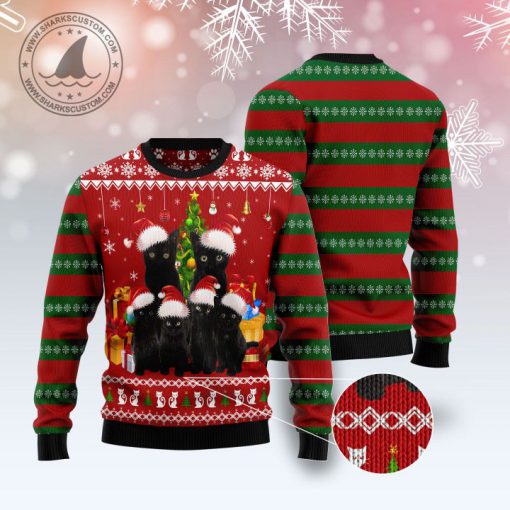 black cat family pattern full printing christmas ugly sweater 2