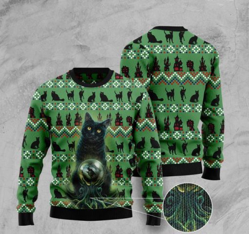 black cat halloween pattern full printing christmas ugly sweater 2
