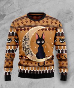 black cat i love you to the moon and back full printing christmas ugly sweater 3