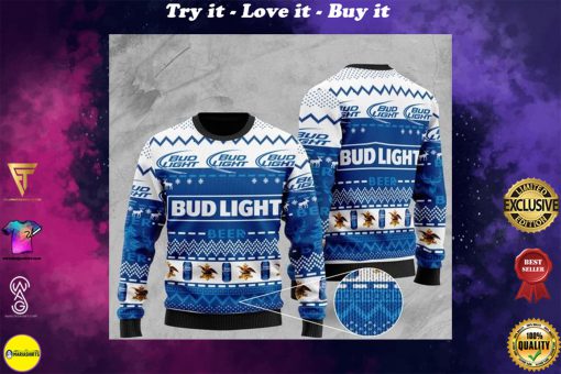 bud light beer all over printed christmas ugly sweater