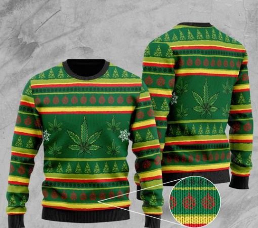 cannabis leaf pattern full printing christmas ugly sweater 2