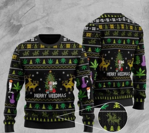 cannabis santa claus and merry weedmas christmas ugly sweater 2