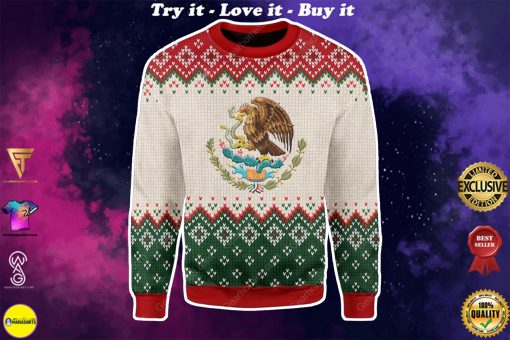 coat of arms of mexico all over printed ugly christmas sweater
