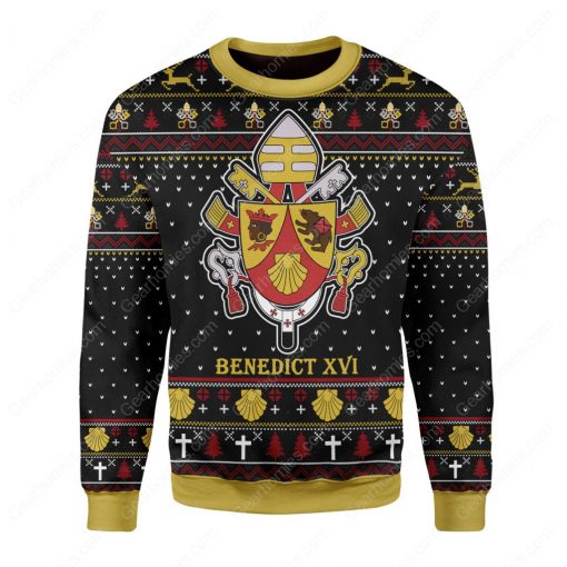 coat of arms of pope benedict xvi all over printed ugly christmas sweater 2