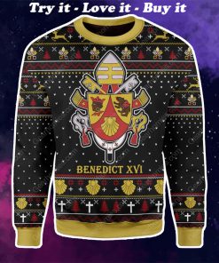 coat of arms of pope benedict xvi all over printed ugly christmas sweater