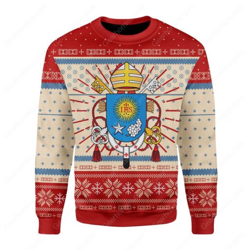 coat of arms of pope francis all over printed ugly christmas sweater 2