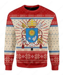 coat of arms of pope francis all over printed ugly christmas sweater 3
