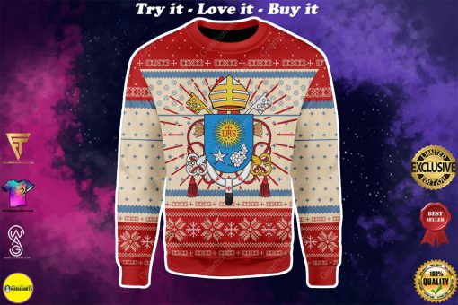 coat of arms of pope francis all over printed ugly christmas sweater