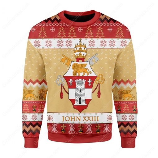 coat of arms of pope john xxiii all over printed ugly christmas sweater 2