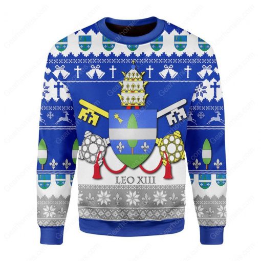 coat of arms of pope leo xiii all over printed ugly christmas sweater 3