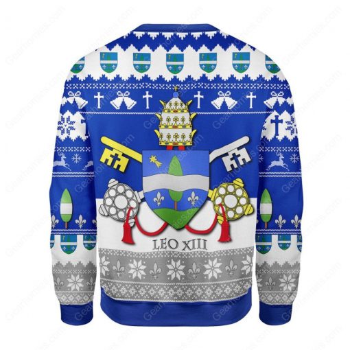 coat of arms of pope leo xiii all over printed ugly christmas sweater 4