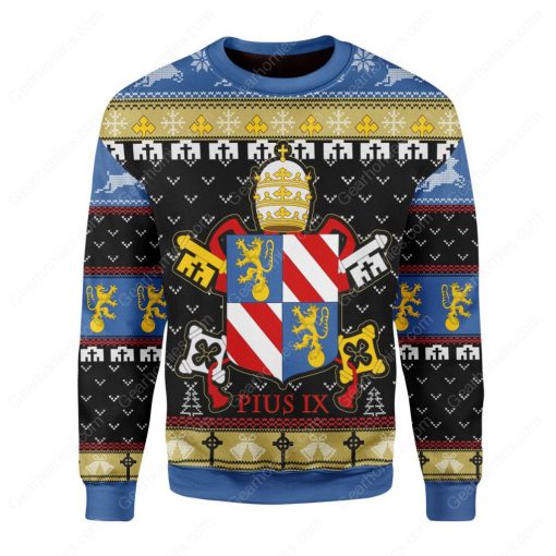 coat of arms of pope pius ix all over printed ugly christmas sweater 3