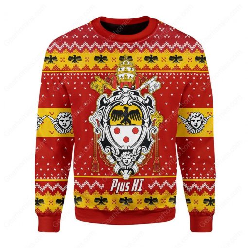 coat of arms of pope pius xi all over printed ugly christmas sweater 3