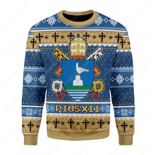 coat of arms of pope pius xii all over printed ugly christmas sweater 2