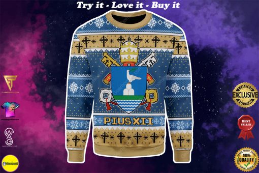 coat of arms of pope pius xii all over printed ugly christmas sweater