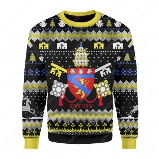 coat of arms of pope sixtus v all over printed ugly christmas sweater 2