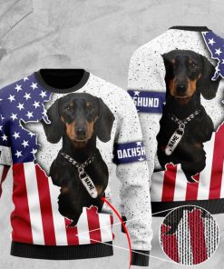 custom name american flag dachshund pattern full printing ugly sweater 2