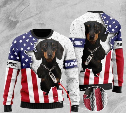 custom name american flag dachshund pattern full printing ugly sweater 2 - Copy (2)