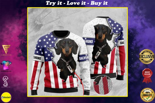 custom name american flag dachshund pattern full printing ugly sweater