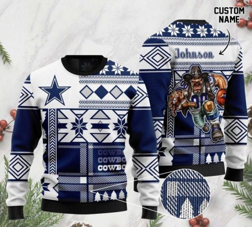 custom name dallas cowboys football team christmas ugly sweater 2