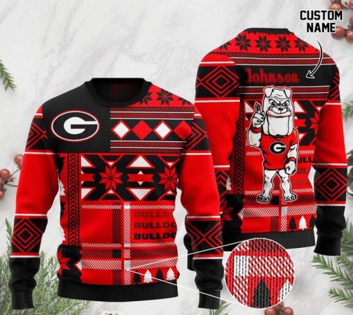 custom name georgia bulldogs football christmas ugly sweater 2