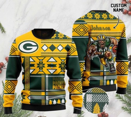 custom name green bay packers football team christmas ugly sweater 2