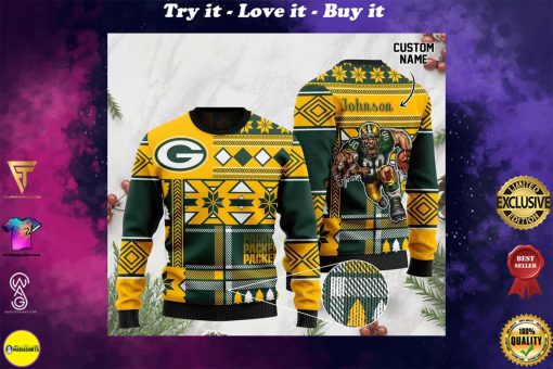 custom name green bay packers football team christmas ugly sweater