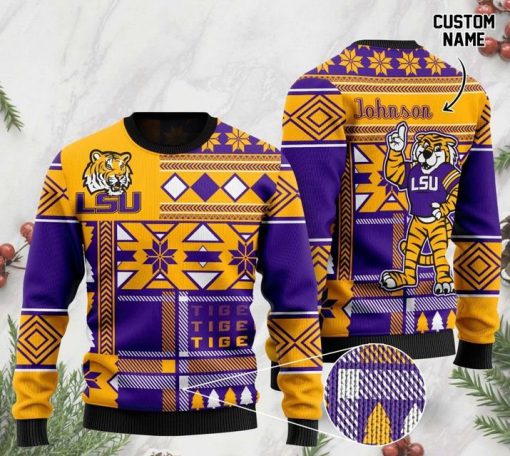 custom name lsu tigers football christmas ugly sweater 2